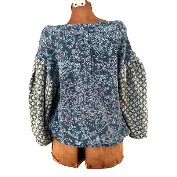 Daily Practice Sz S Puff Sleeve Sweatshirt Green Crewneck Boho Boxy Casual Comfy - Picture 5 of 14